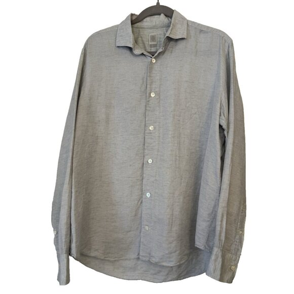 Eleventy Platinum Men Large Gray Linen Cotton Blend Italy Button Down Shirt - Picture 2 of 13
